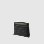 Women Black Textured Zip Around Wallet